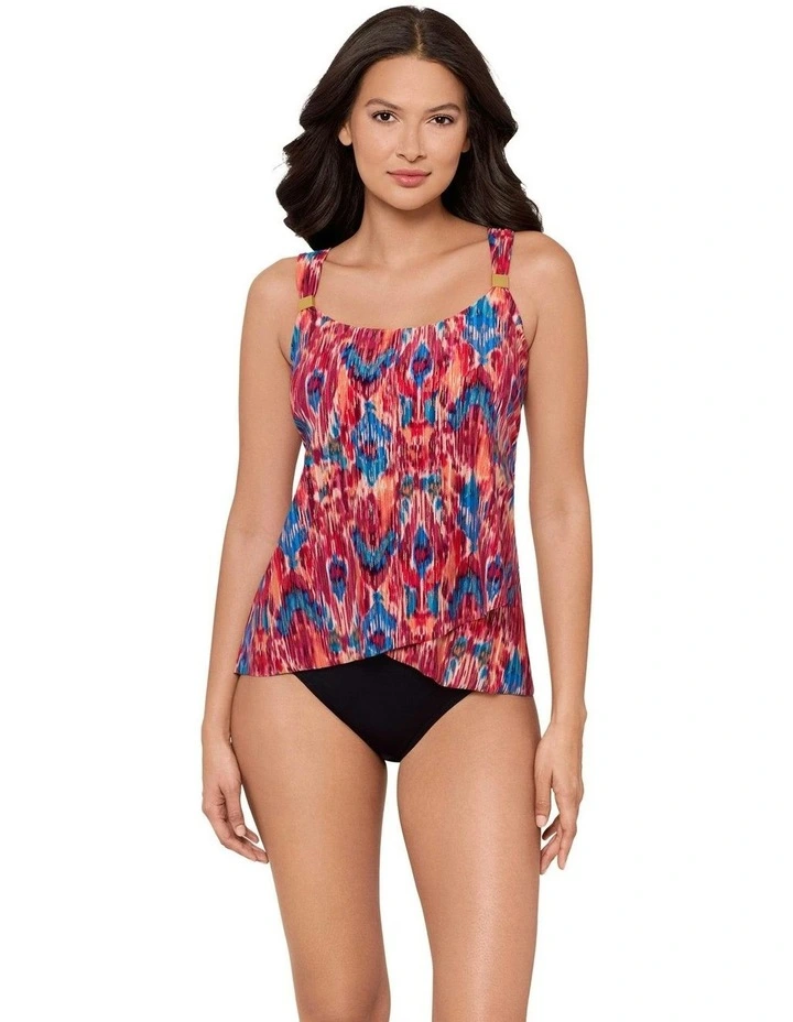 Ikat Dorado Dazzle Underwired Draped Tankini Top in Multi image 5