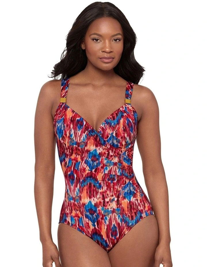 Ikat Dorado Underwired Siren Crossover Shaping Swimsuit In Multi image 1