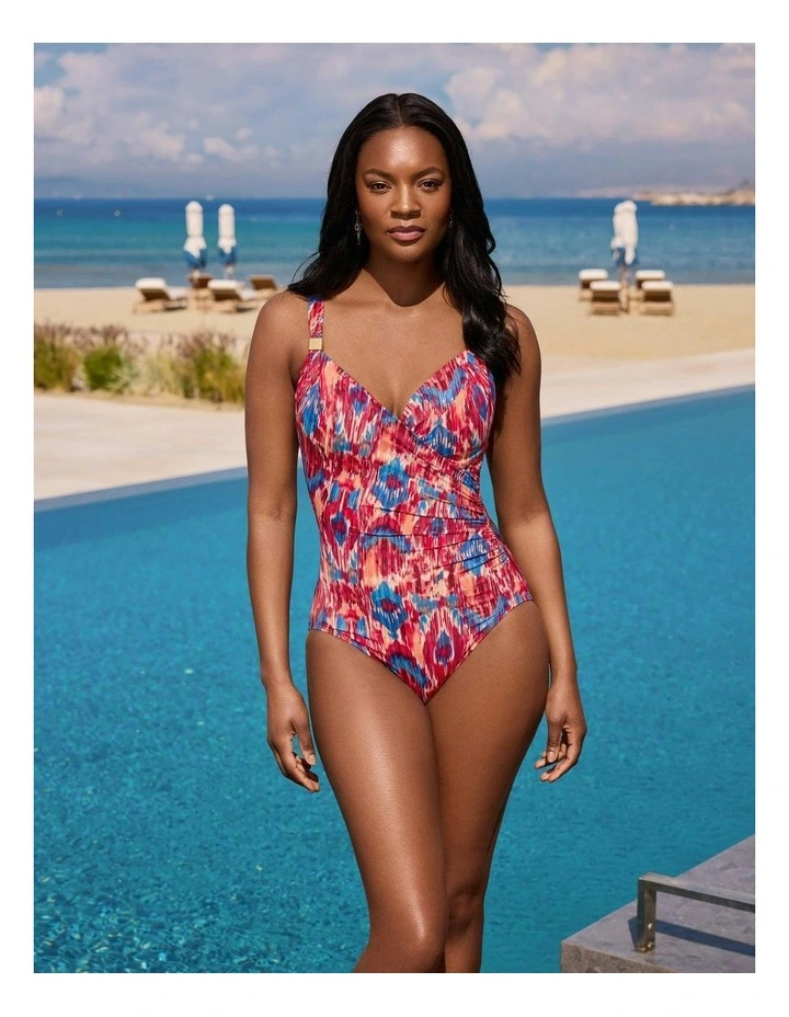 Ikat Dorado Underwired Siren Crossover Shaping Swimsuit In Multi image 3