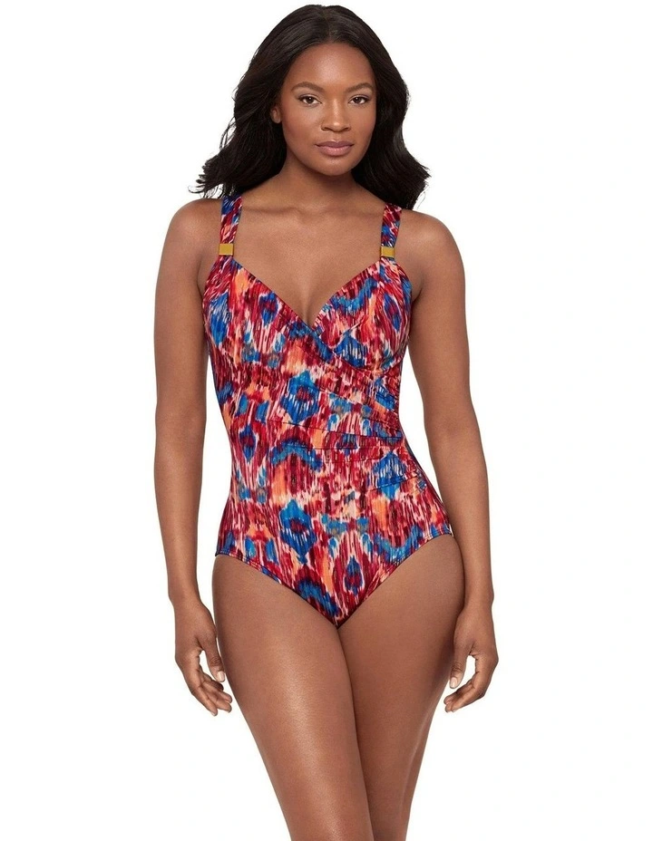 Ikat Dorado Underwired Siren Crossover Shaping Swimsuit In Multi image 5