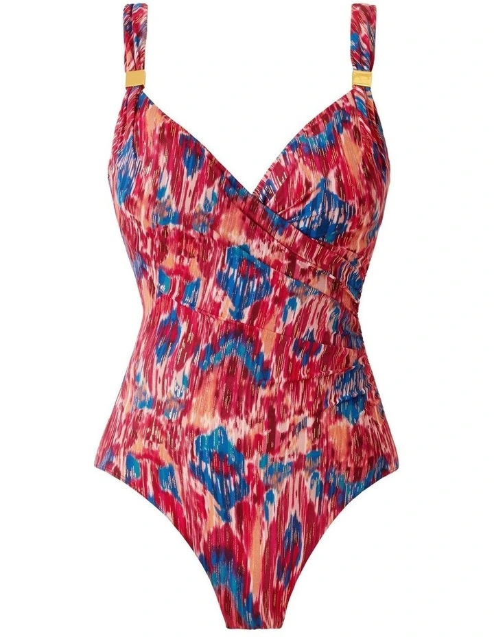 Ikat Dorado Underwired Siren Crossover Shaping Swimsuit In Multi image 6