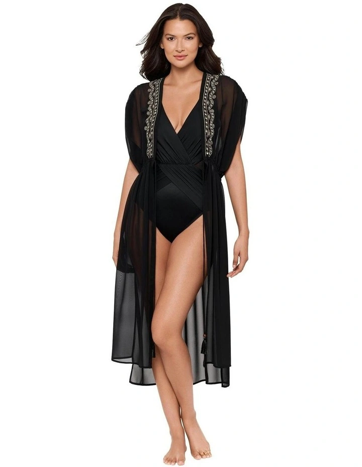 Beach Etc Sheer Beach Cover Up Kimono in Black image 5