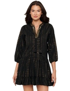 Beach Etc Mini Length Jacquard Cotton Beach Dress in Black