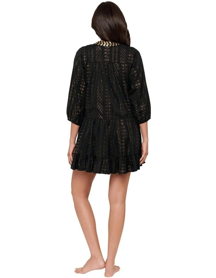Beach Etc Mini Length Jacquard Cotton Beach Dress in Black image 2