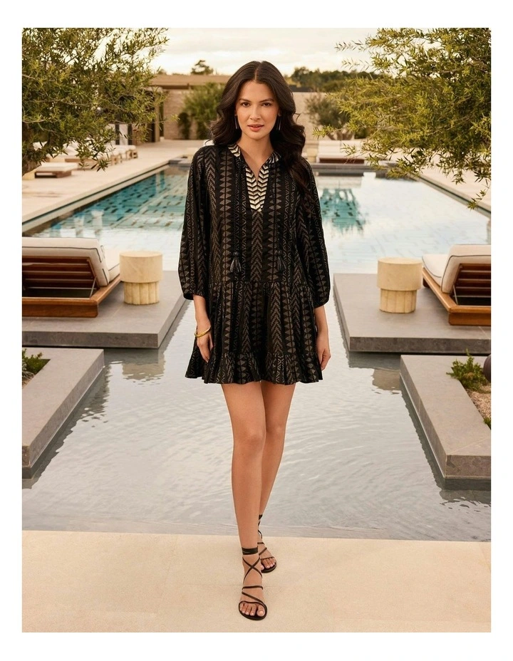 Beach Etc Mini Length Jacquard Cotton Beach Dress in Black image 3