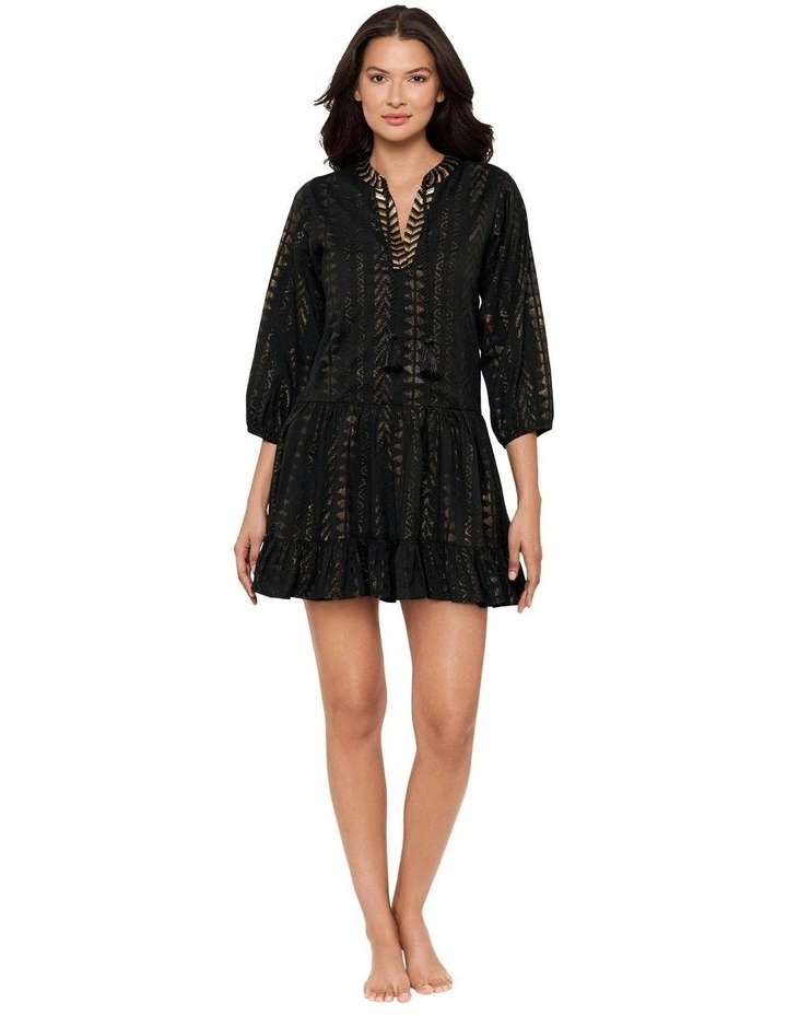 Beach Etc Mini Length Jacquard Cotton Beach Dress in Black image 5