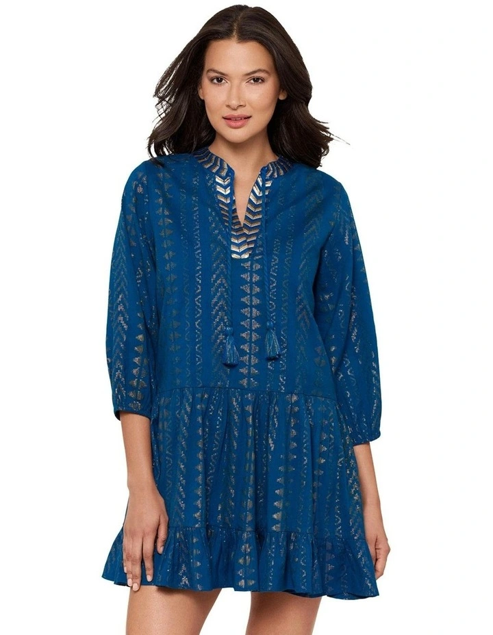 Beach Etc Mini Length Jacquard Cotton Beach Dress in Twilight image 1