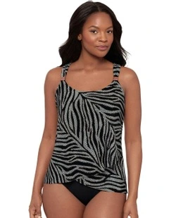Zirconic Dazzle Underwired Draped Tankini Top in Black/White