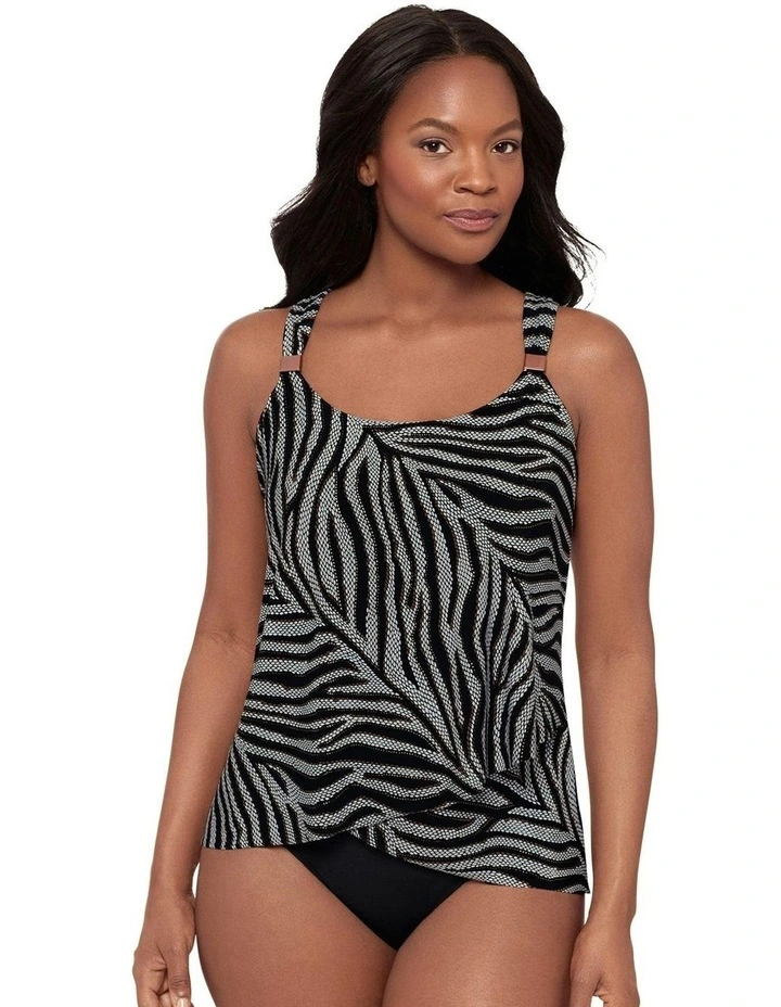 Zirconic Dazzle Underwired Draped Tankini Top in Black/White image 1