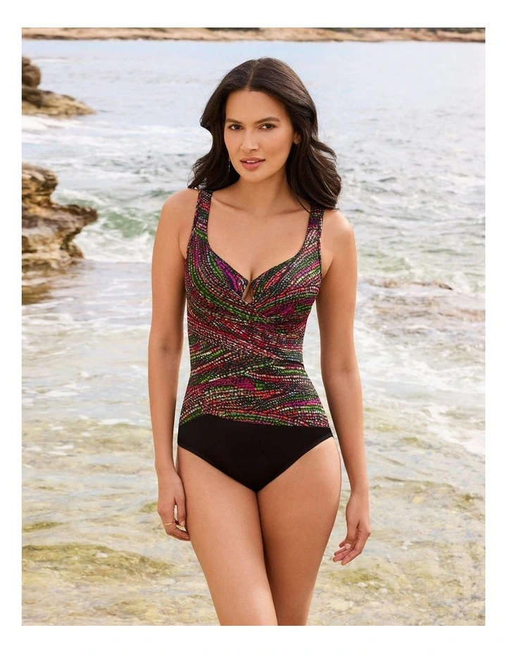 Light Show Layered Escape Underwired One Piece Shaping Swimsuit in Black Multi image 3