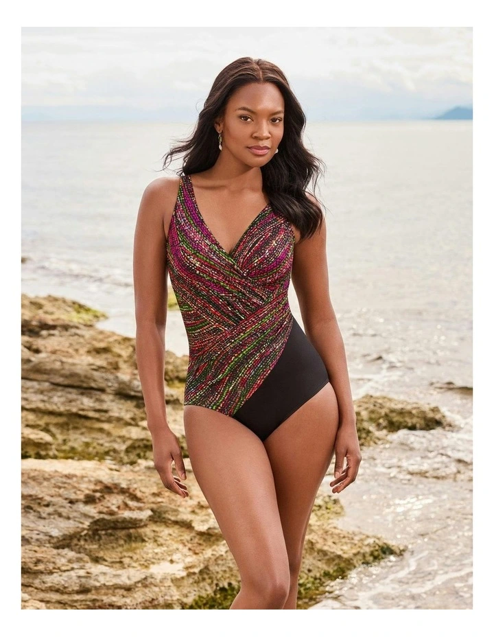 Light Show Oceanus Soft Cup Shaping Swimsuit in Black Multi image 3