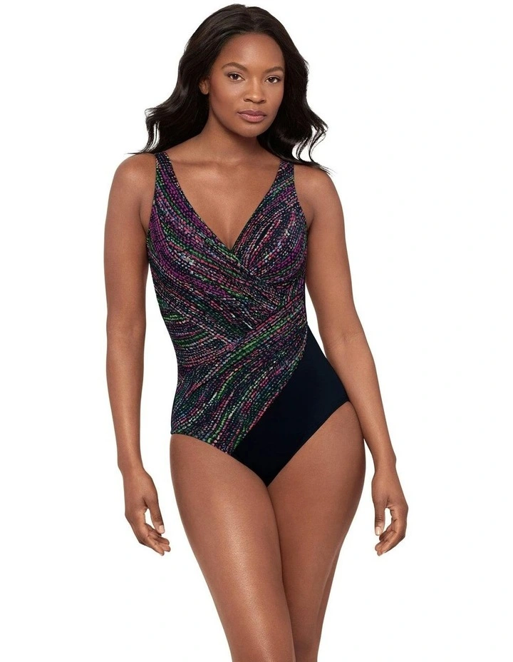 Light Show Oceanus Soft Cup Shaping Swimsuit in Black Multi image 5