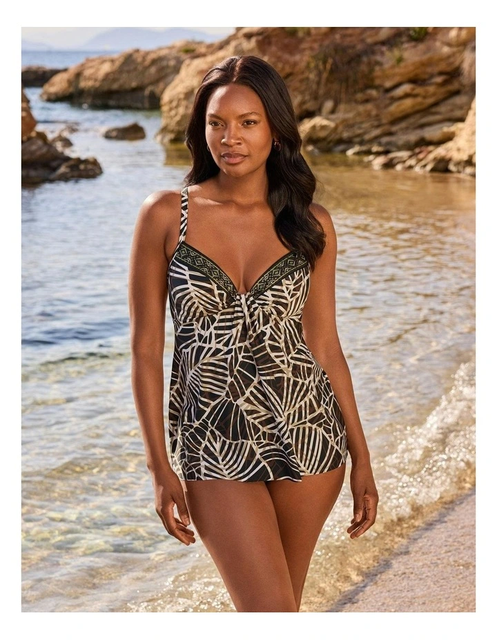 Let's Be Fronds Marina Underwired Padded Tankini Top in Black Multi image 3