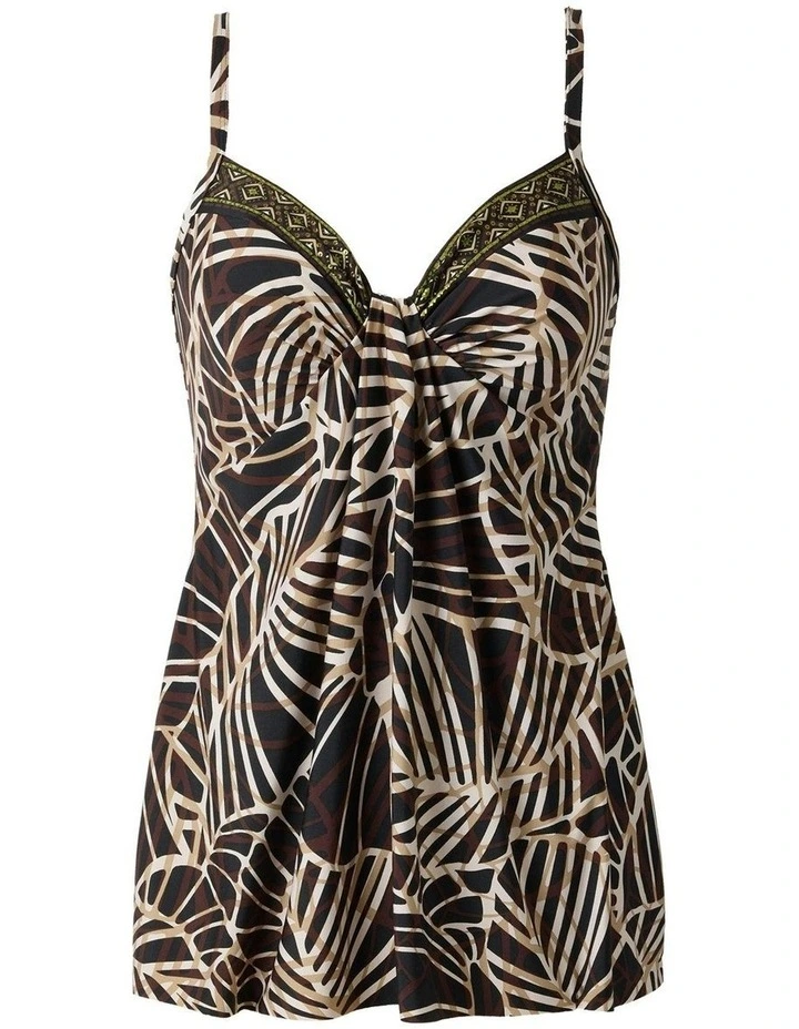 Let's Be Fronds Marina Underwired Padded Tankini Top in Black Multi image 6