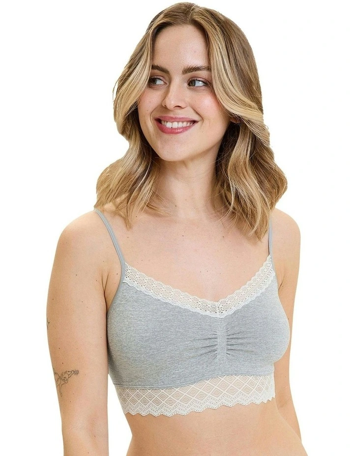 Zen Dentelle Longline Wirefree Bralette With Lace in Heather Grey image 1
