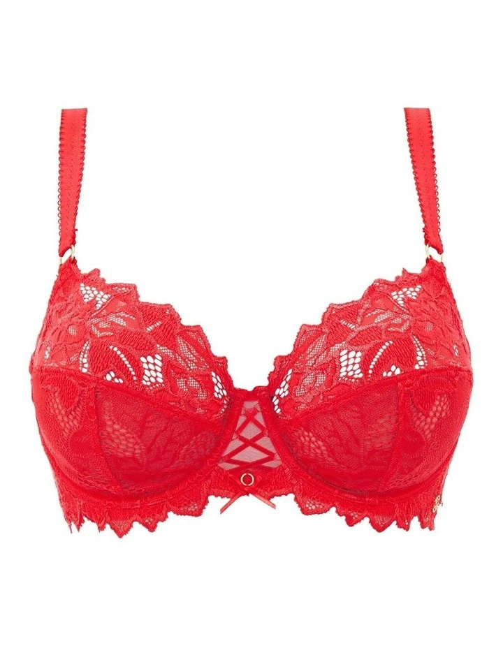 Arum Prima Underwire Unlined Scalloped Lace Bra in Poppy Red image 6