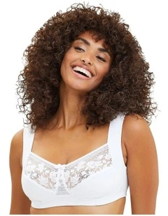 Jeanne Wirefree Wide Strap Organic Cotton Bra With Lace in White