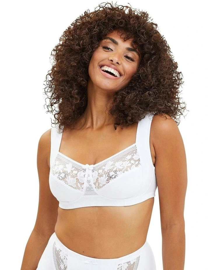 Jeanne Wirefree Wide Strap Organic Cotton Bra With Lace in White image 5