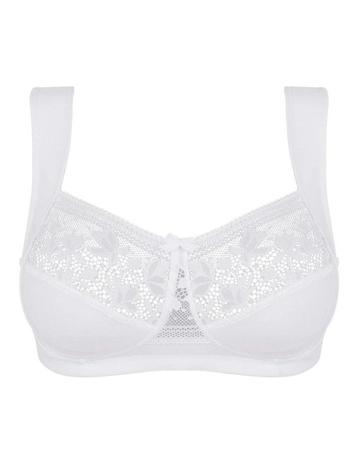 Jeanne Wirefree Wide Strap Organic Cotton Bra With Lace in White image 7