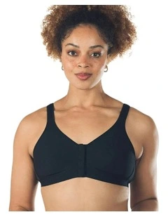 Comfi Cotton Wirefree Press Stud Front Open Bra in Black