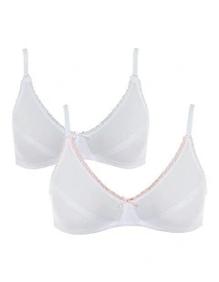 My First Bra Pure Cotton & Lace Bra 2 Packs in White & White/Pink Trim