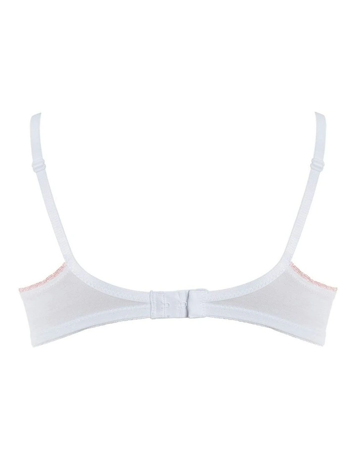 My First Bra Pure Cotton & Lace Bra Single in White/Pink Trim image 2