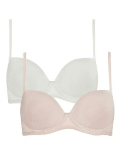 Sophia Wirefree Viscose T-Shirt Style Teen Bra in Cream & Blush (2 Pack)