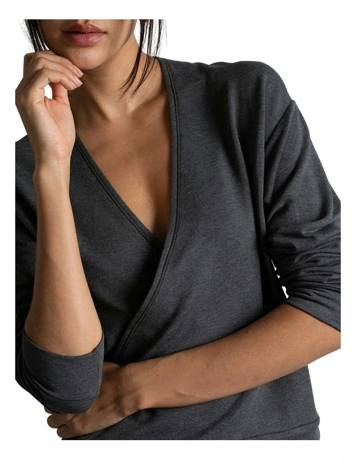 Alexa Modal Loungewear Wrap Sweatshirt in DarK Grey image 1