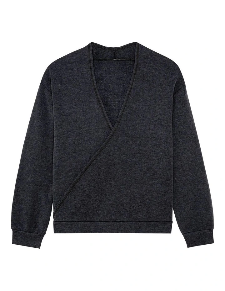 Alexa Modal Loungewear Wrap Sweatshirt in DarK Grey image 6