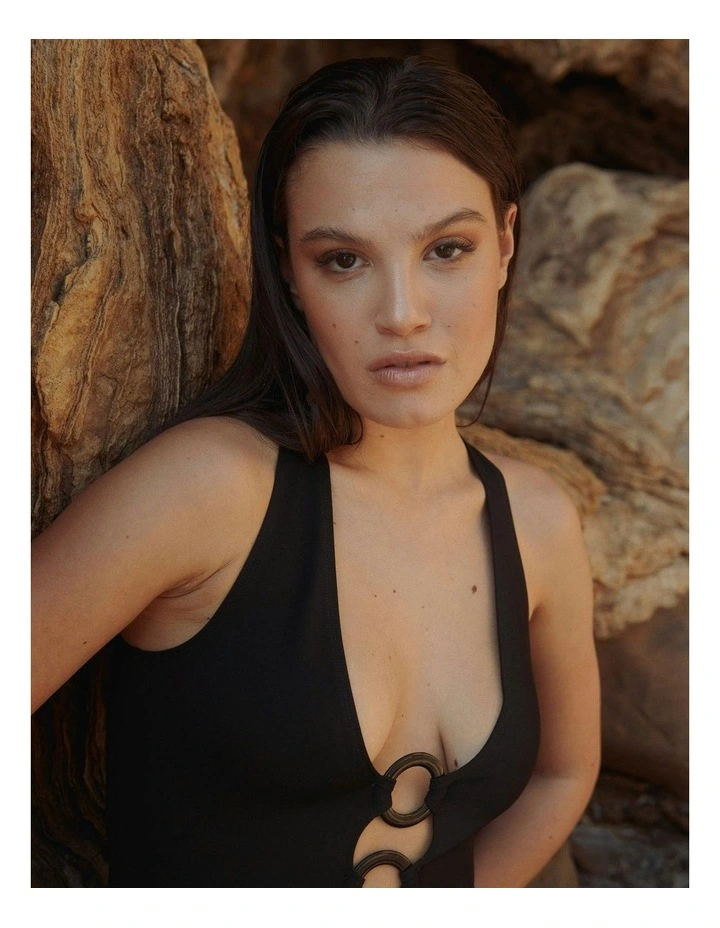 Ava Jersey Plunge Neck Long Beach Dress in Black image 3