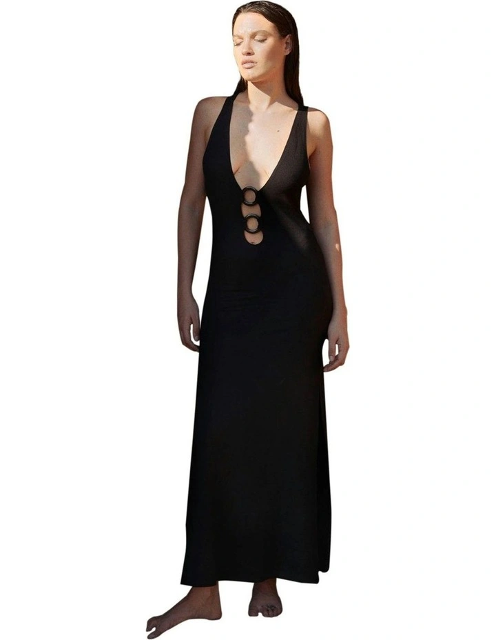 Ava Jersey Plunge Neck Long Beach Dress in Black image 4