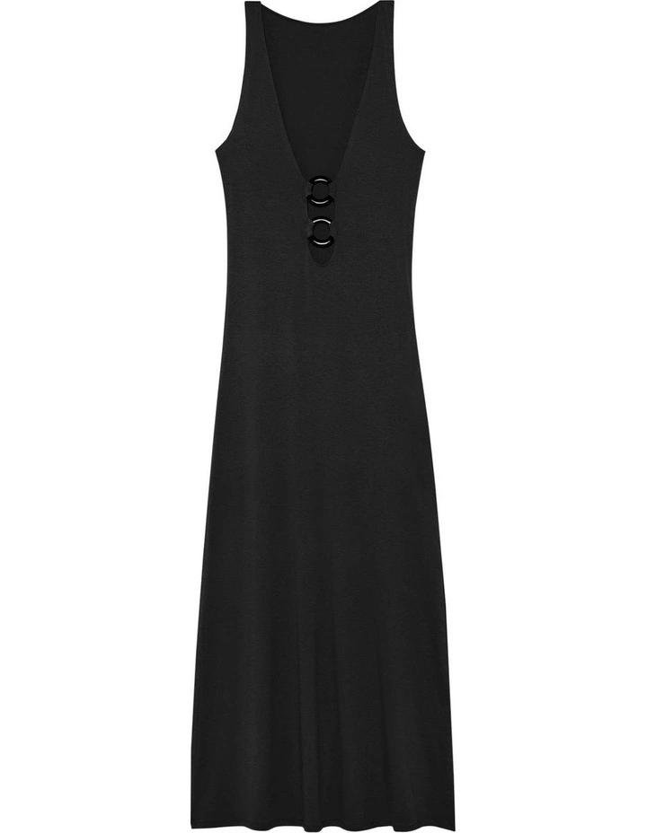 Ava Jersey Plunge Neck Long Beach Dress in Black image 5