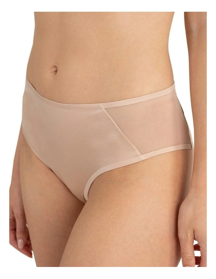 Bianca Shiny Microfibre & Tulle High Waist Brief in Dune image 1