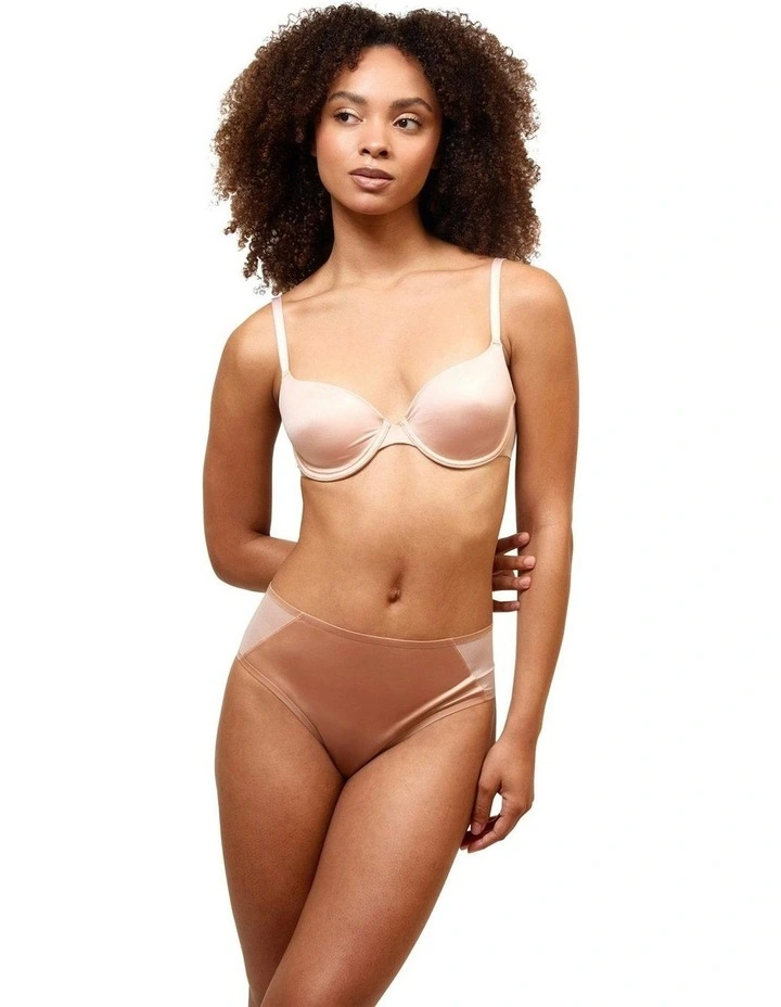 Bianca Shiny Microfibre & Tulle High Waist Brief in Dune image 5