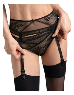 Maddie Sheer Lace Suspender Belt in Black