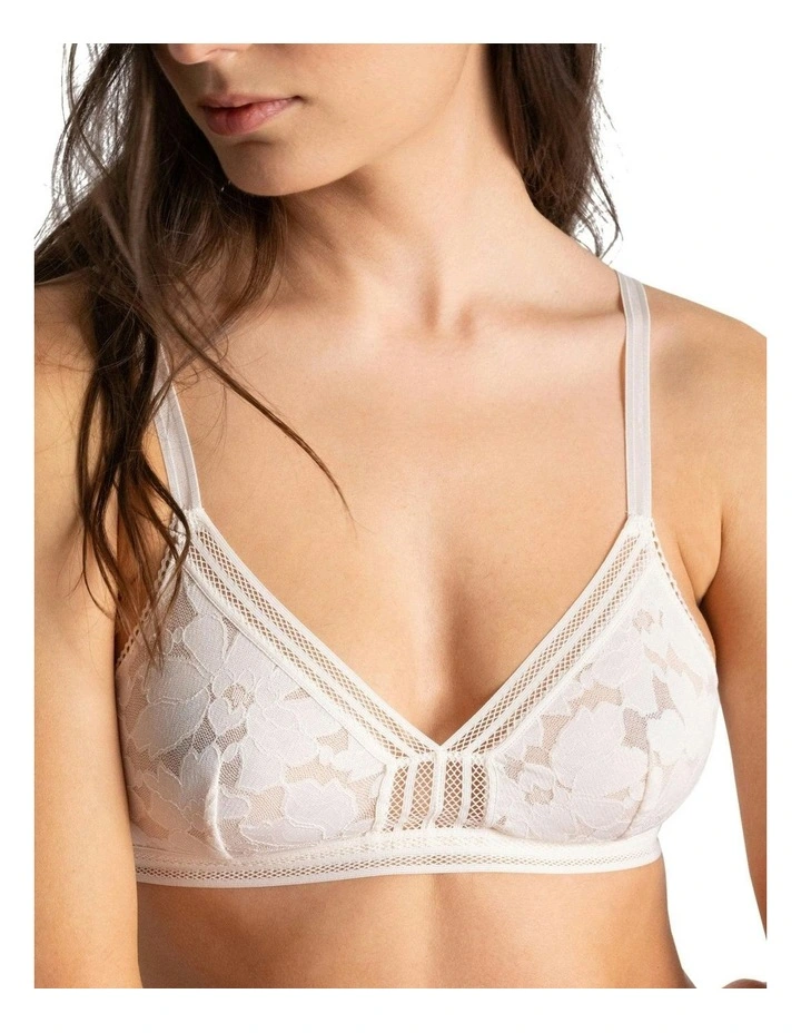 Gardenia Wirefree Triangle Cup Sheer Lace Bralette in Talc image 1
