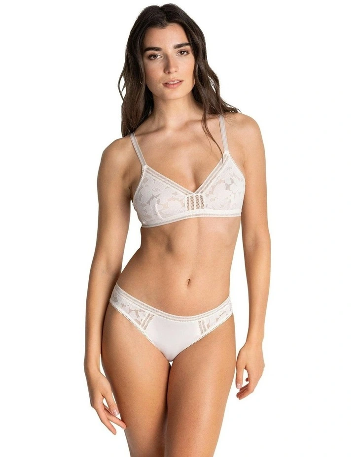Gardenia Wirefree Triangle Cup Sheer Lace Bralette in Talc image 5