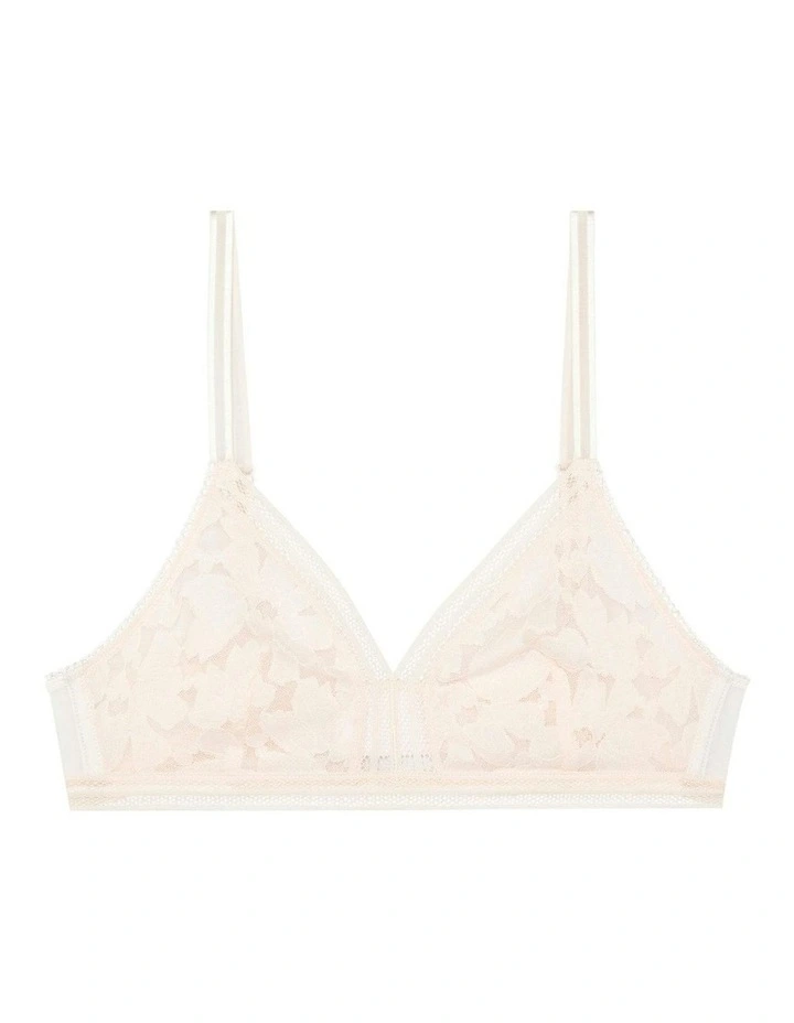 Gardenia Wirefree Triangle Cup Sheer Lace Bralette in Talc image 6