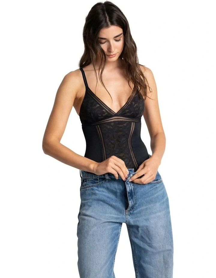 Gardenia Wirefree Lingerie Bodysuit With Lace in Black image 3
