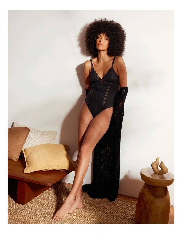 Gardenia Wirefree Lingerie Bodysuit With Lace in Black image 4