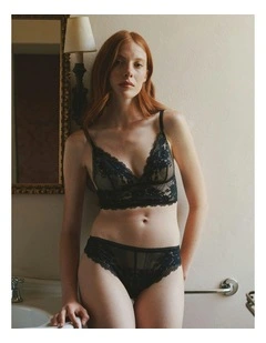 Nina Unpadded Triangle Cup Longline Lace Bralette in Black