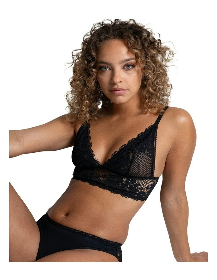 Nina Unpadded Triangle Cup Longline Lace Bralette in Black image 5