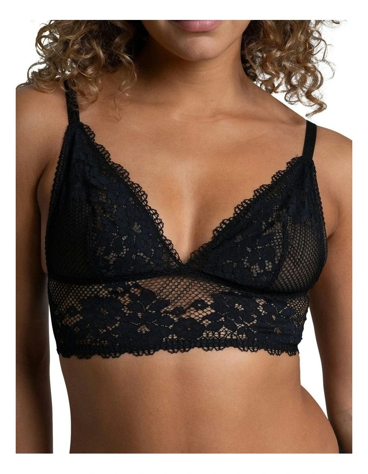Nina Unpadded Triangle Cup Longline Lace Bralette in Black image 7