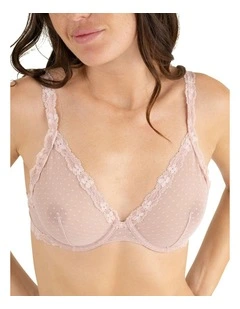 Bella Sheer Unlined Demi Bra With Lace in Poison Pink