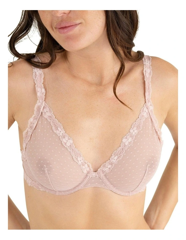 Bella Sheer Unlined Demi Bra With Lace in Poison Pink image 1