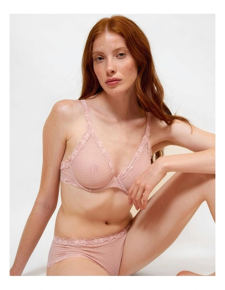 Bella Sheer Unlined Demi Bra With Lace in Poison Pink image 3