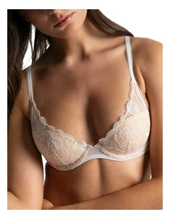 Chloe Embroidered Lightly Padded Wired Plunge Bra in Pearl