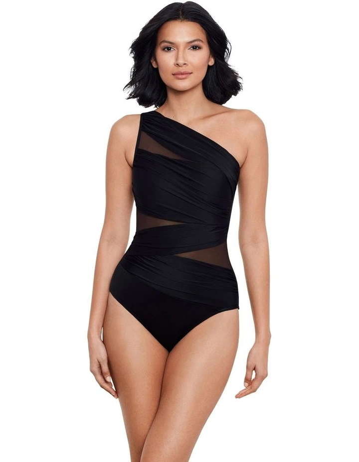 Network Jena One Shoulder Shaping Swimsuit in Black image 4