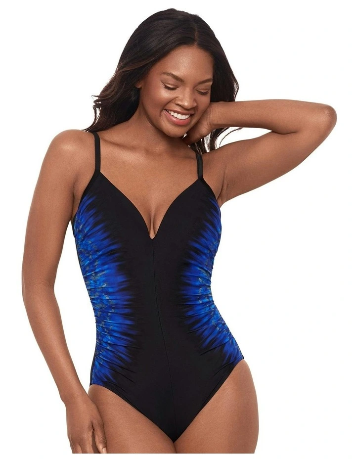 Paka Mayan Temptation Underwired Low Back Shaping Swimsuit in Blue/Black image 1