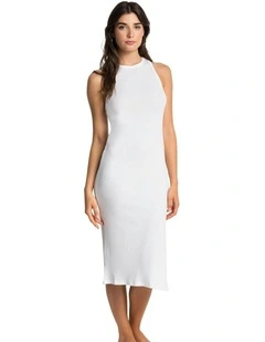 Kate Ribbed Cotton And Modal Midi Lounge Dress in Pearl